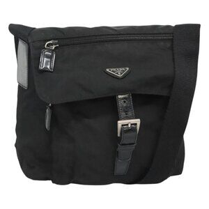 PRADA Shoulder Bag Nylon Black Silver Auth 122318